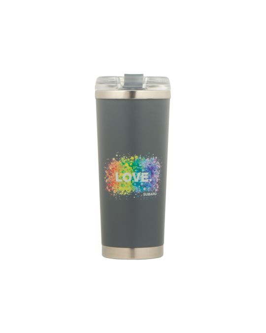 Subaru Gear 24 Ounce Stainless Steel Travel Mug Storm Grey With Rainbow Subaru Love Logo