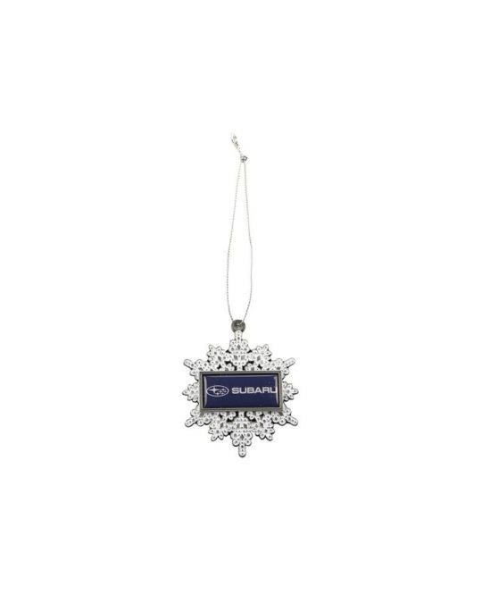 Subaru Snowflake Holiday Ornament Silver 3D Design With Blue Subaru Logo Badge