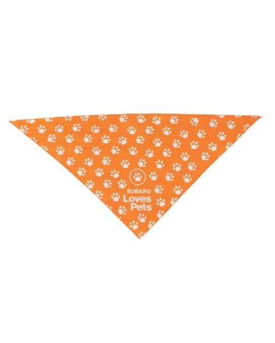 Subaru Gear Bandana Orange With White Pawprints And Subaru Loves Pets Logo