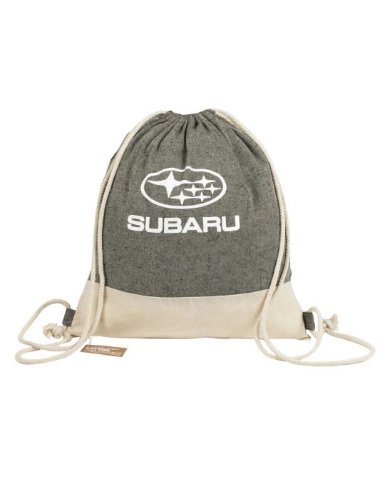 Subaru Gear Recycled Cotton Drawstring Bag Gray With Subaru Logo