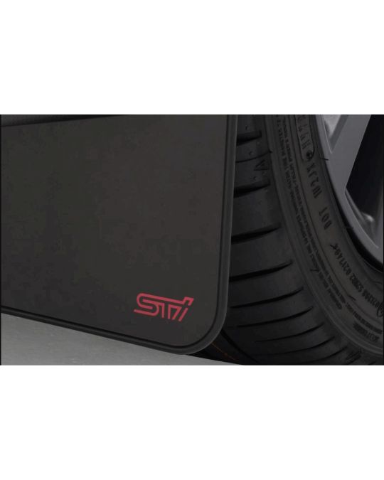 Subaru Mud Flaps Kit Of Four For Front And Rear Black With Red STI Logo