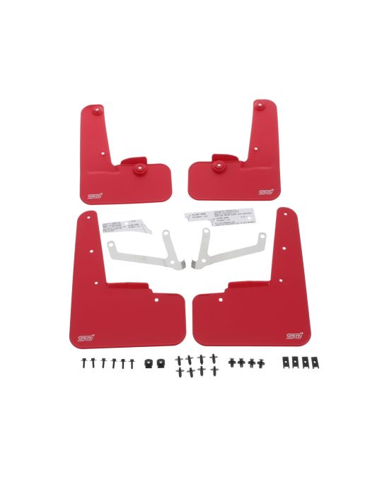 Subaru Mud Flaps Cherry Red With STI Logo Kit Of Four For Front And Rear