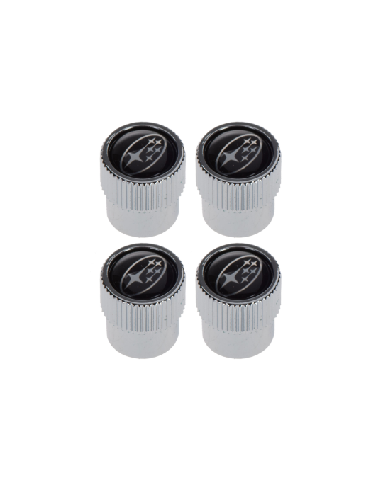 Subaru Valve Stem Caps Silver Chrome Kit Of Four With Star Cluster Logo