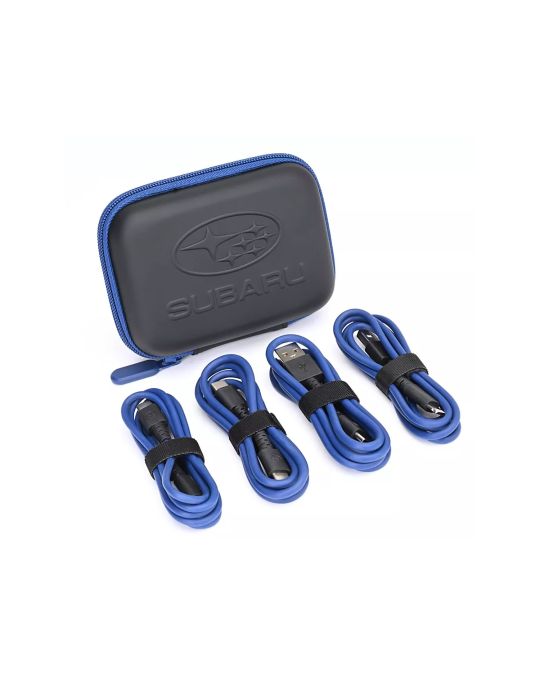 Subaru USB Charging Cables Set Of 4 Blue Lightning / USB-A / USB-C Cables With Black Storage Case